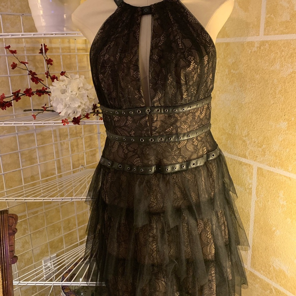 Like New BCBG Hilario Lace Grommet Halter Dress